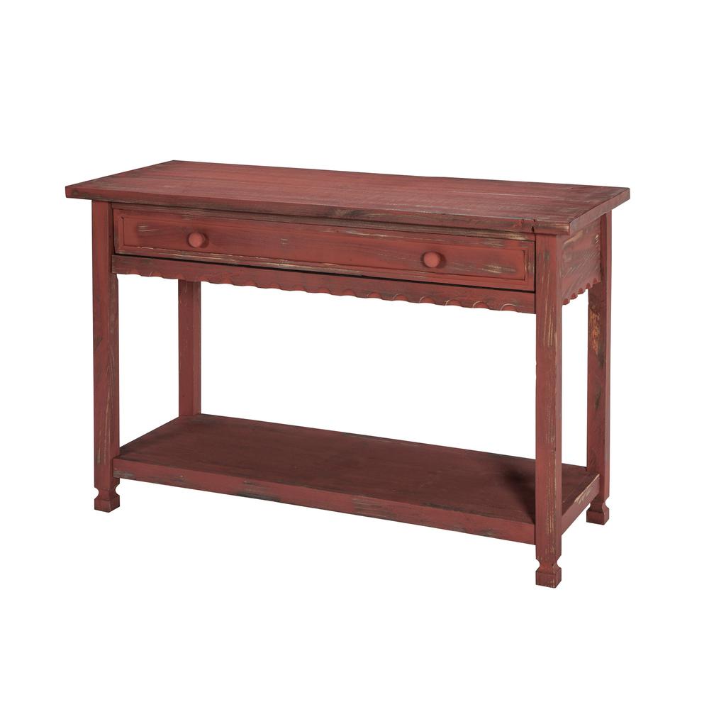 Country Cottage Media/Console Table, Red Antique Finish. Picture 1