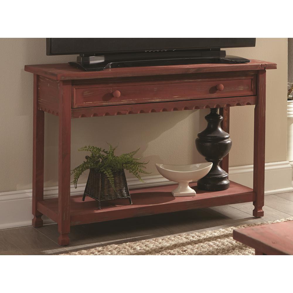 Country Cottage Media/Console Table, Red Antique Finish. Picture 2