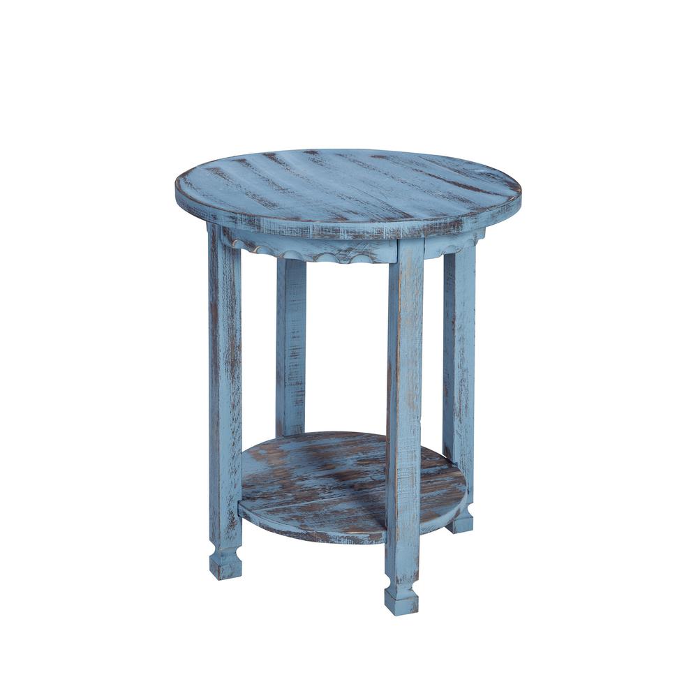 Country Cottage Round End Table, Blue Antique Finish. Picture 1