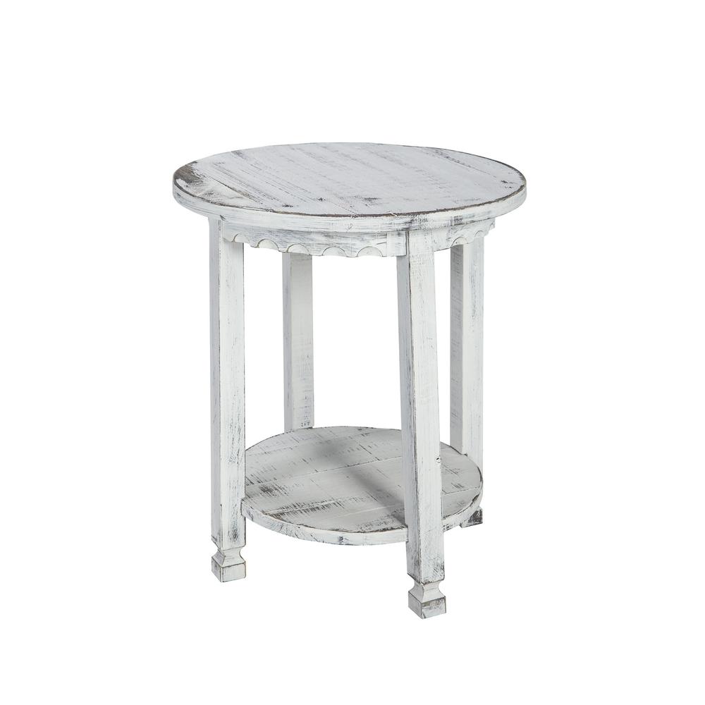 Country Cottage Round End Table, White Antique Finish. Picture 1
