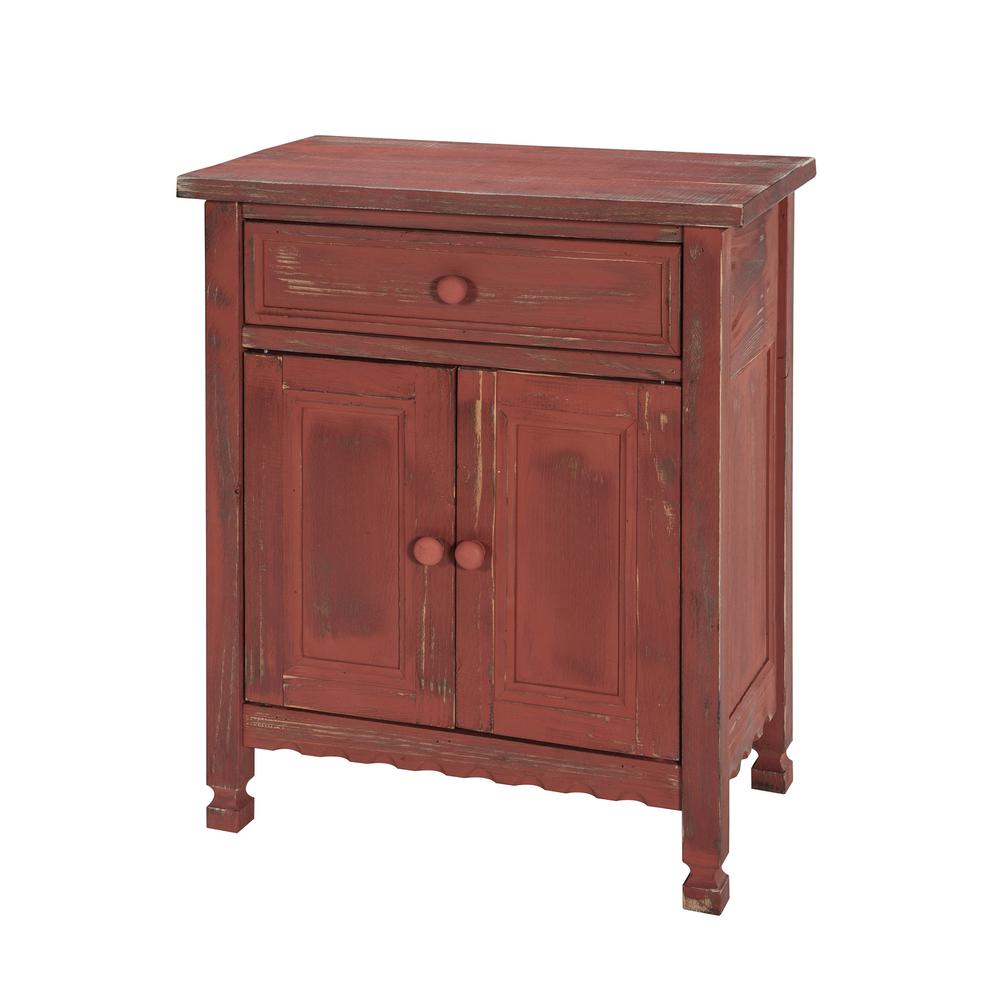Country Cottage Accent Cabinet, Red Antique Finish. Picture 1