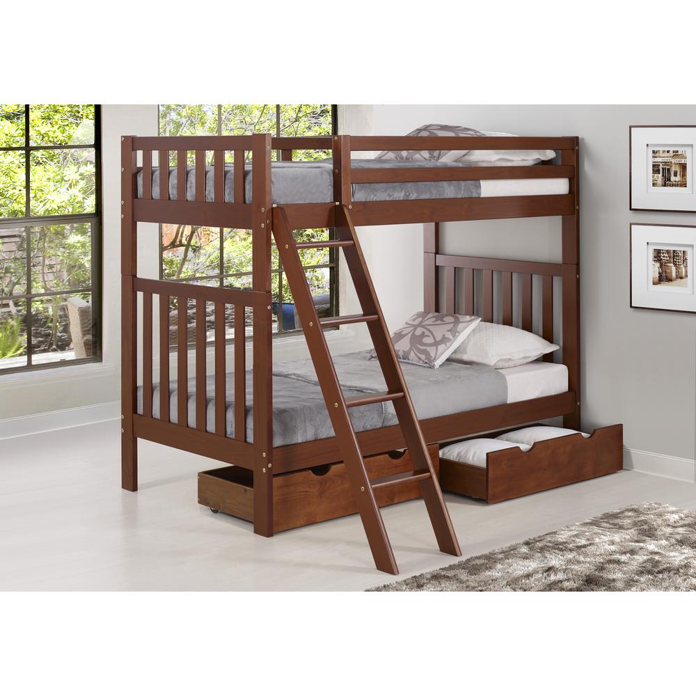 Aurora Twin Over Twin Wood Bunk Bed, Chestnut. Picture 4