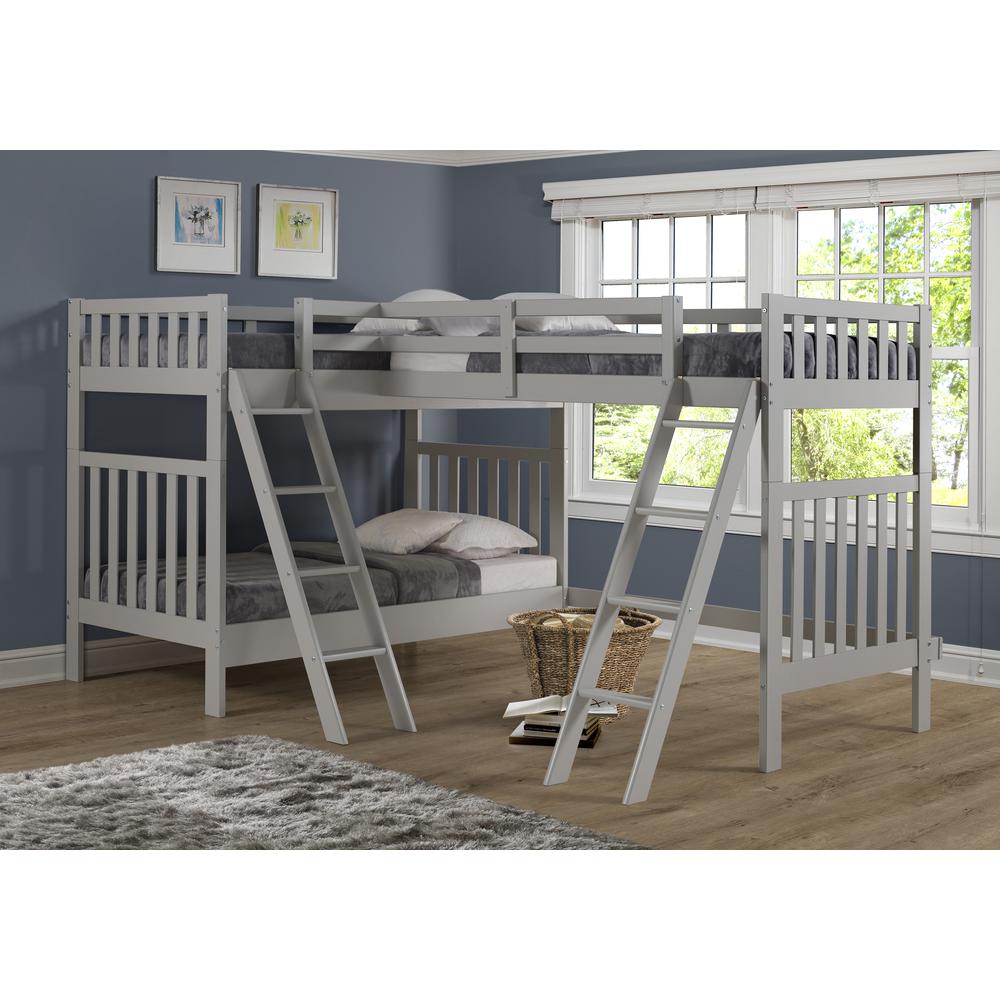 Aurora Twin Over Twin Wood Bunk Bed with Third Bunk Extension, Dove Gray. Picture 2