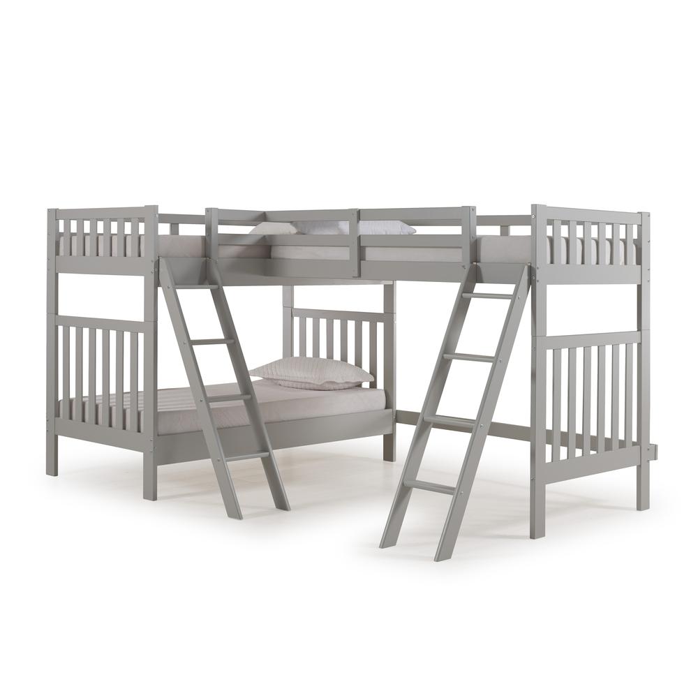 Aurora Twin Over Twin Wood Bunk Bed with Third Bunk Extension, Dove Gray. Picture 3
