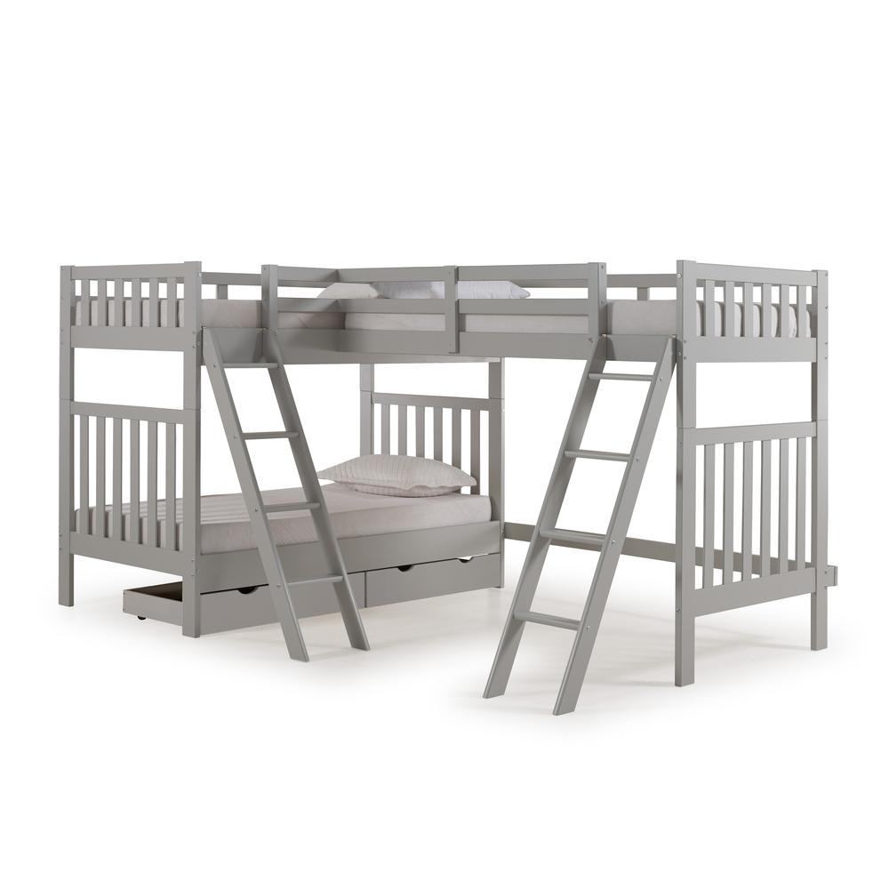 Aurora Twin Over Twin Wood Bunk Bed with Third Bunk Extension, Dove Gray. Picture 4