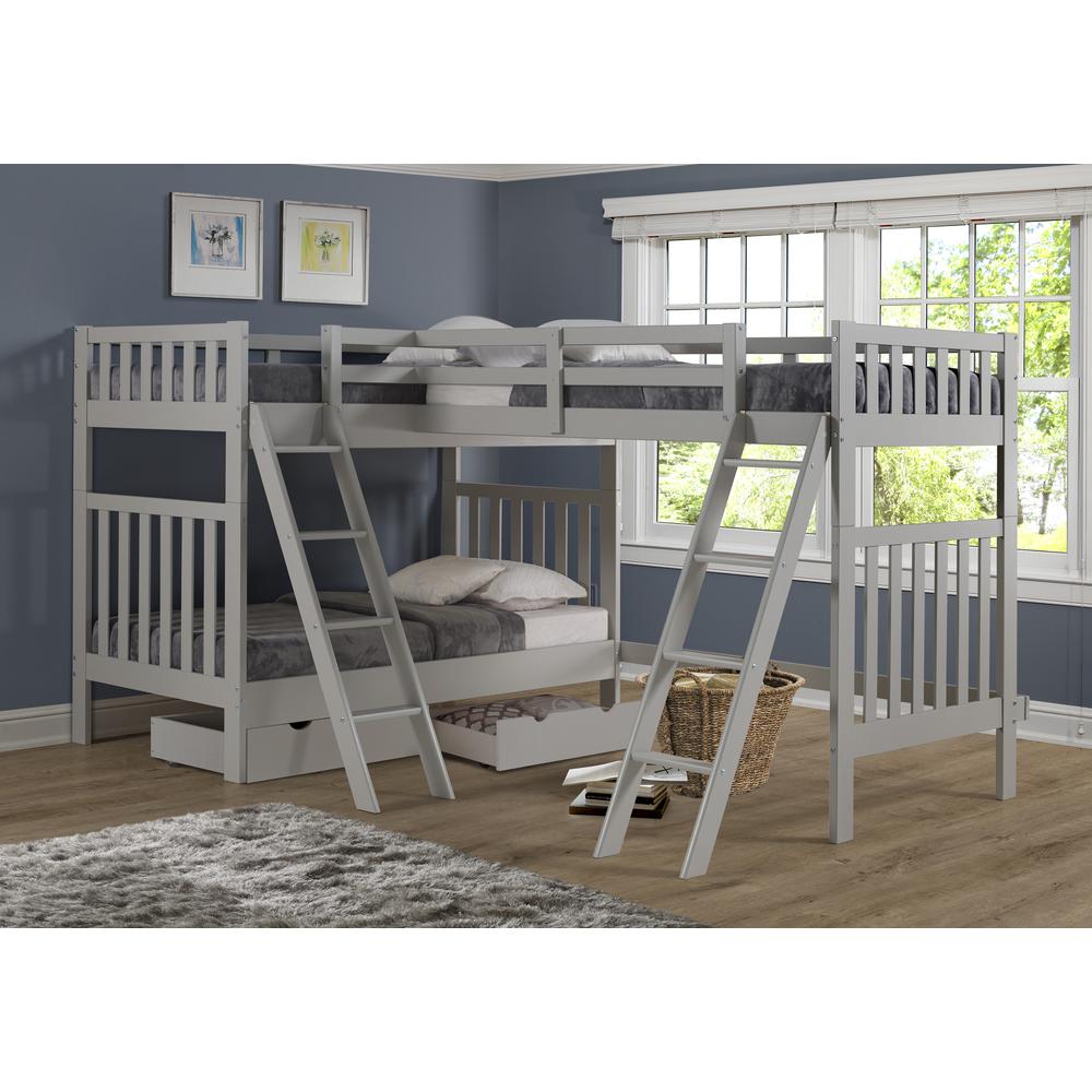 Aurora Twin Over Twin Wood Bunk Bed with Third Bunk Extension, Dove Gray. Picture 5