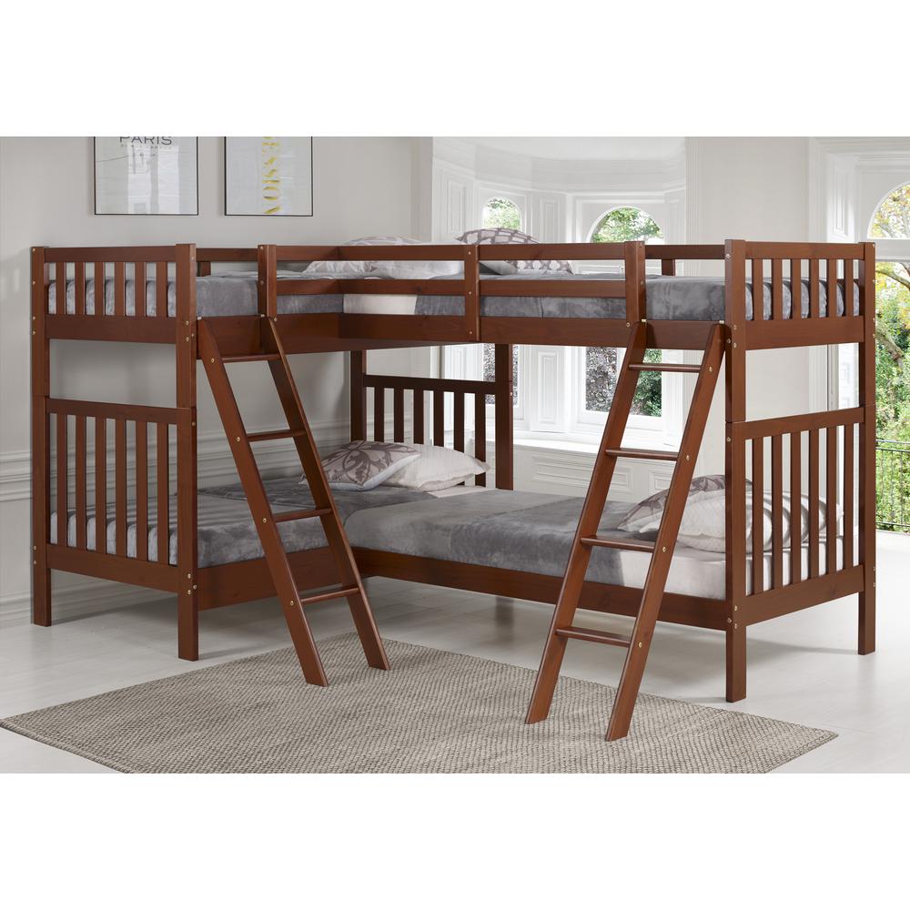 Aurora Twin Over Twin Wood Bunk Bed with Quad-Bunk Extension, Chestnut. Picture 2