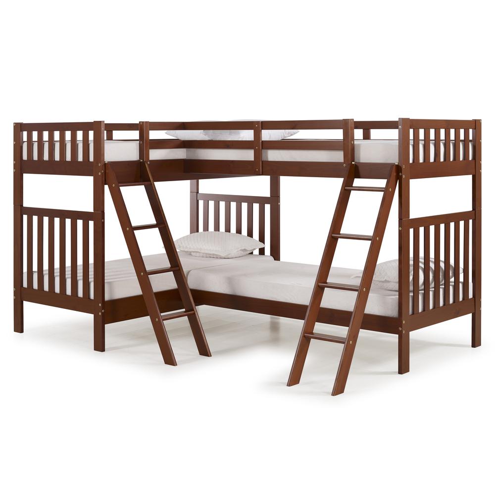Aurora Twin Over Twin Wood Bunk Bed with Quad-Bunk Extension, Chestnut. Picture 3