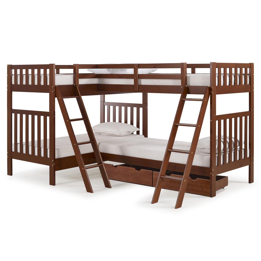 Aurora Twin Over Twin Wood Bunk Bed with Quad-Bunk Extension, Chestnut. Picture 4