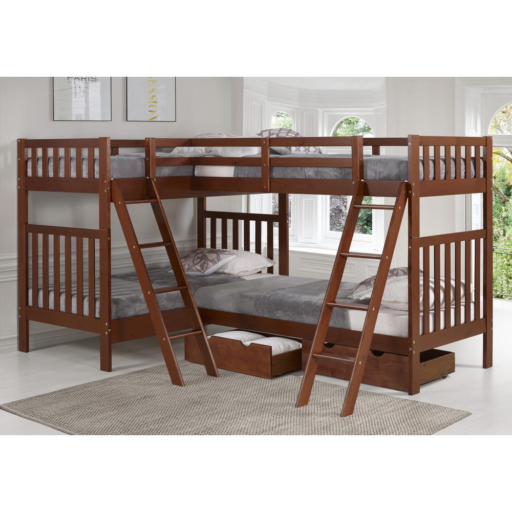 Aurora Twin Over Twin Wood Bunk Bed with Quad-Bunk Extension, Chestnut. Picture 5