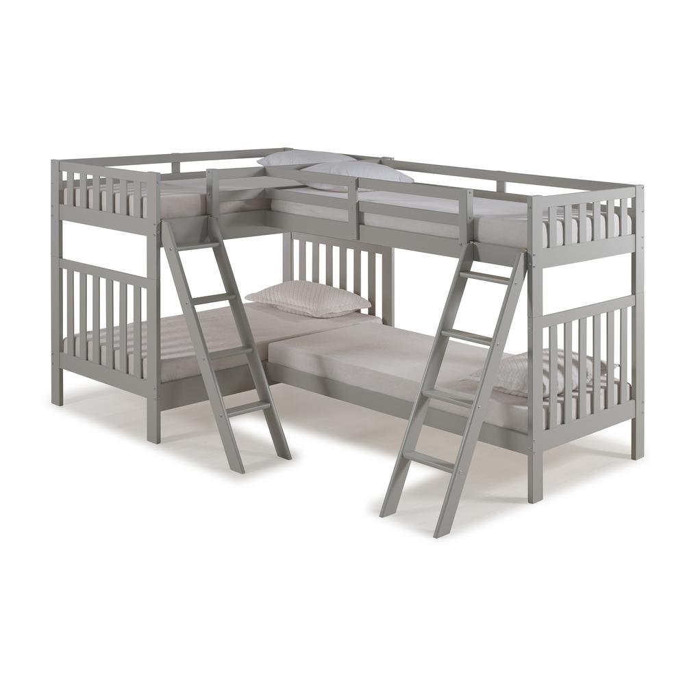 Aurora Twin Over Twin Wood Bunk Bed with Quad-Bunk Extension, Dove Gray. Picture 2