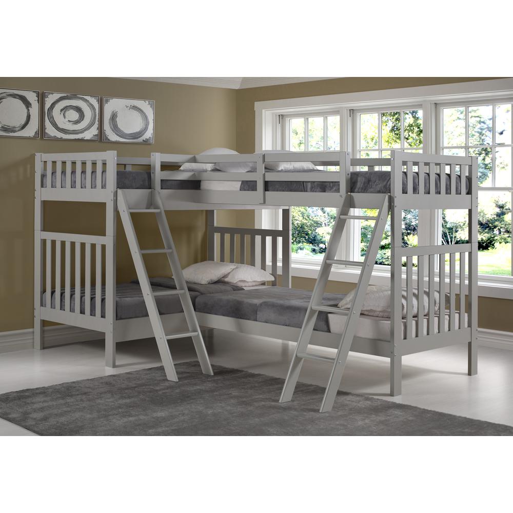 Aurora Twin Over Twin Wood Bunk Bed with Quad-Bunk Extension, Dove Gray. Picture 1