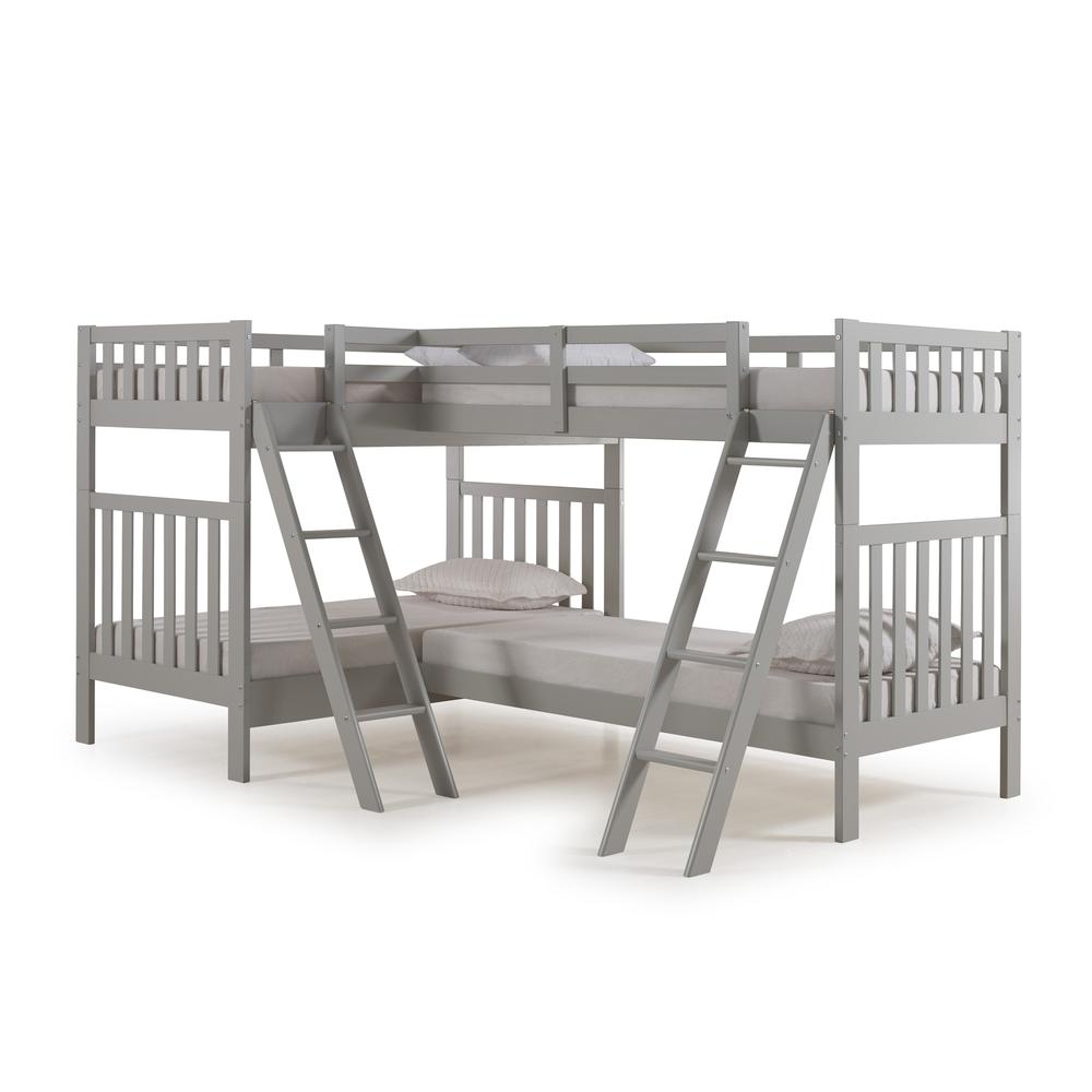 Aurora Twin Over Twin Wood Bunk Bed with Quad-Bunk Extension, Dove Gray. Picture 4