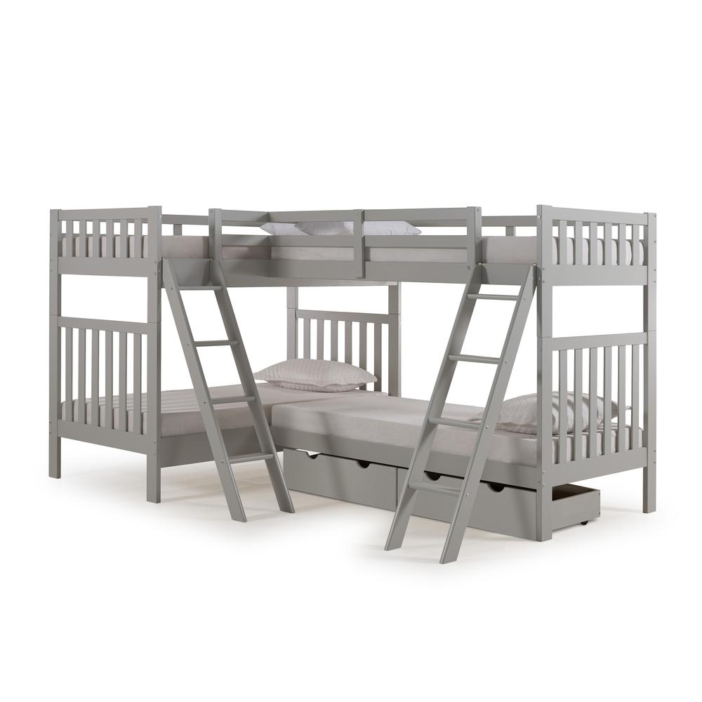 Aurora Twin Over Twin Wood Bunk Bed with Quad-Bunk Extension, Dove Gray. Picture 5