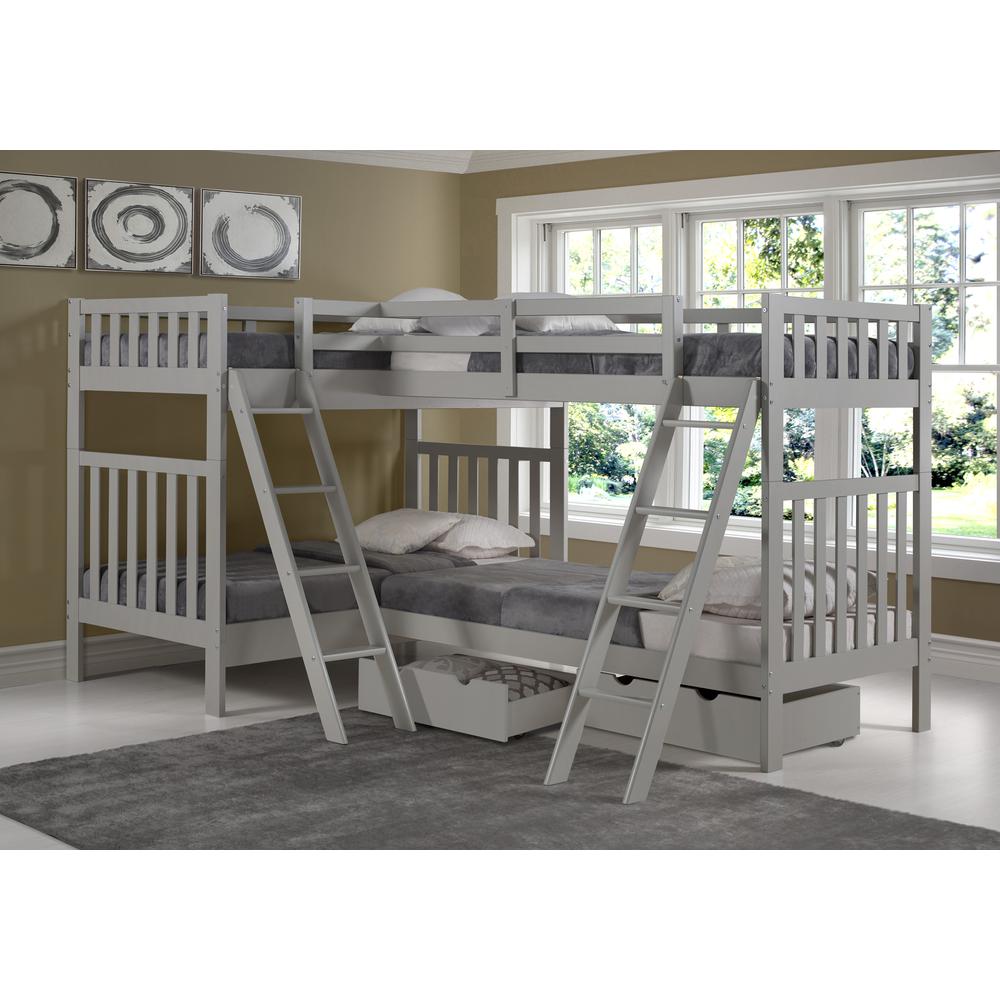 Aurora Twin Over Twin Wood Bunk Bed with Quad-Bunk Extension, Dove Gray. Picture 6