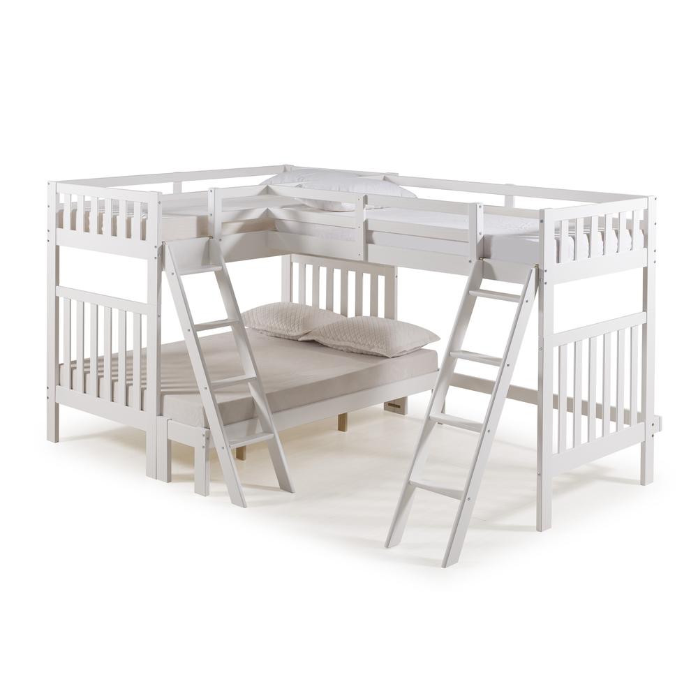 Aurora Twin Over Full Wood Bunk Bed with Tri-Bunk Extension, White. Picture 1