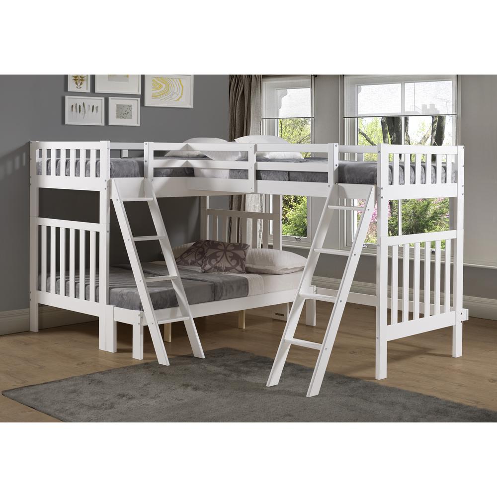 Aurora Twin Over Full Wood Bunk Bed with Tri-Bunk Extension, White. Picture 2