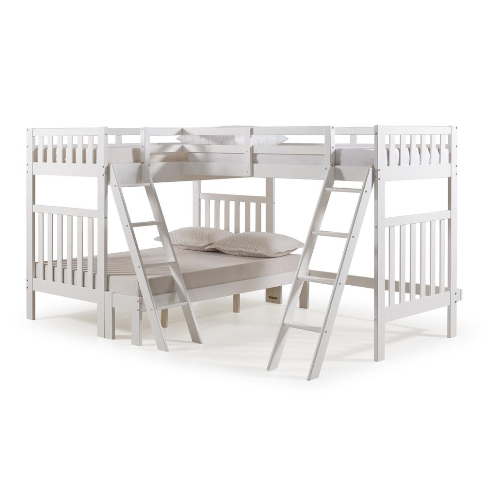 Aurora Twin Over Full Wood Bunk Bed with Tri-Bunk Extension, White. Picture 3