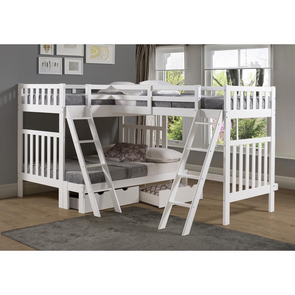 Aurora Twin Over Full Wood Bunk Bed with Tri-Bunk Extension, White. Picture 5