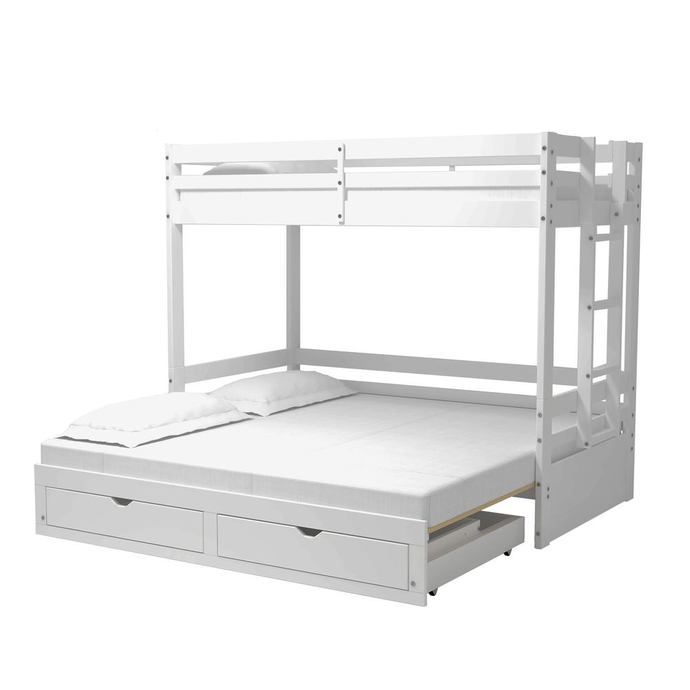 Jasper Twin to King Extending Day Bed with Bunk Bed and Storage Drawers, White. Picture 1