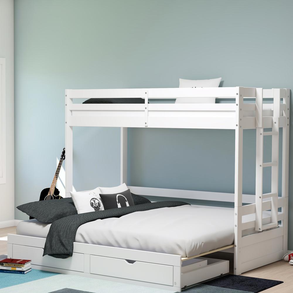 Jasper Twin to King Extending Day Bed with Bunk Bed and Storage Drawers, White. Picture 5