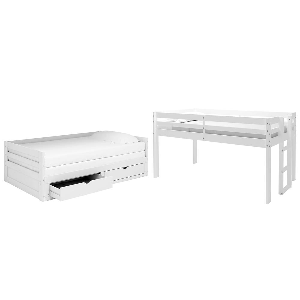 Jasper Twin to King Extending Day Bed with Bunk Bed and Storage Drawers, White. Picture 2