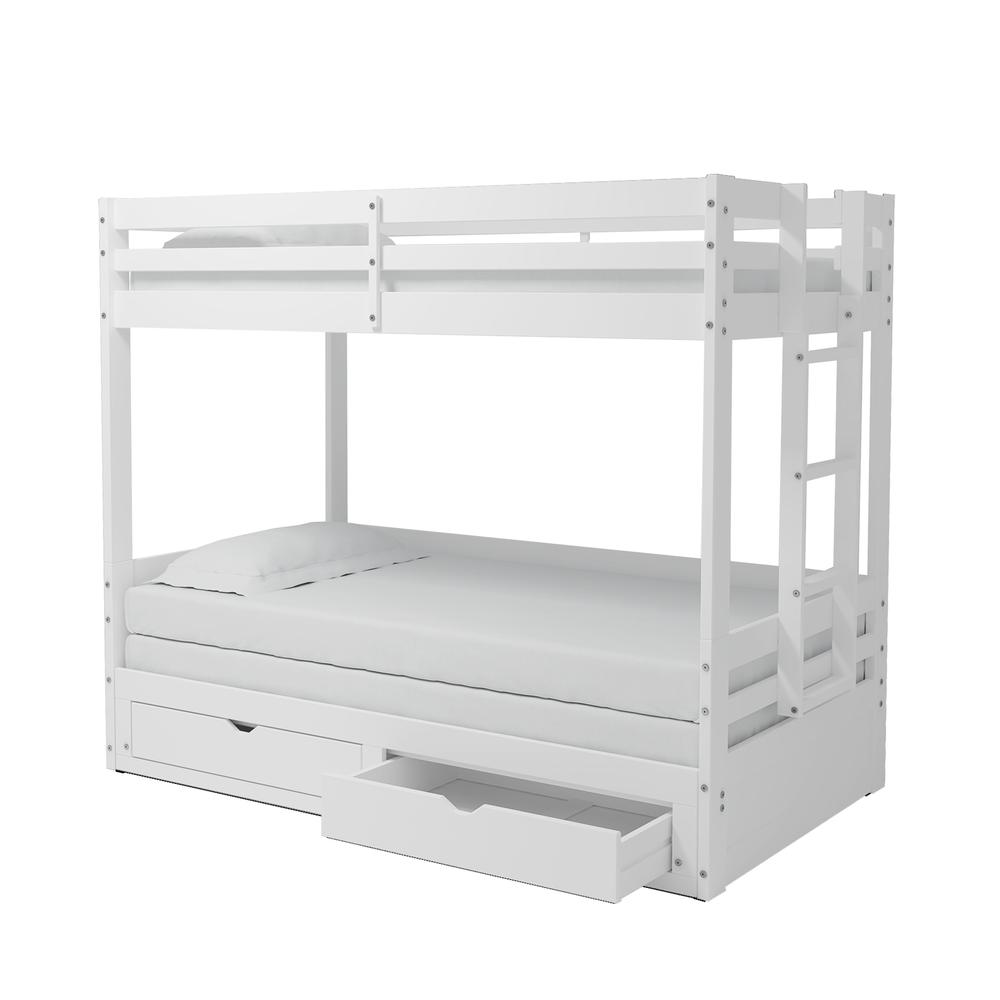 Jasper Twin to King Extending Day Bed with Bunk Bed and Storage Drawers, White. Picture 3