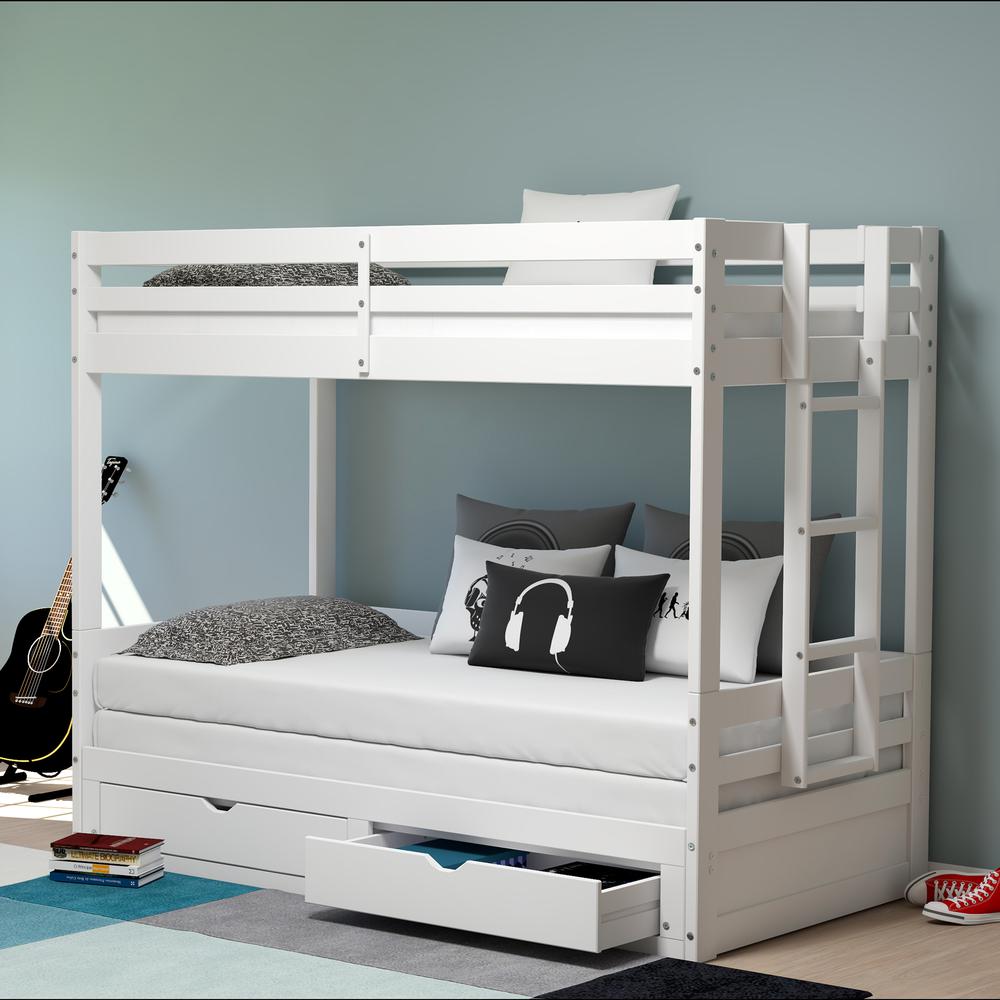 Jasper Twin to King Extending Day Bed with Bunk Bed and Storage Drawers, White. Picture 6