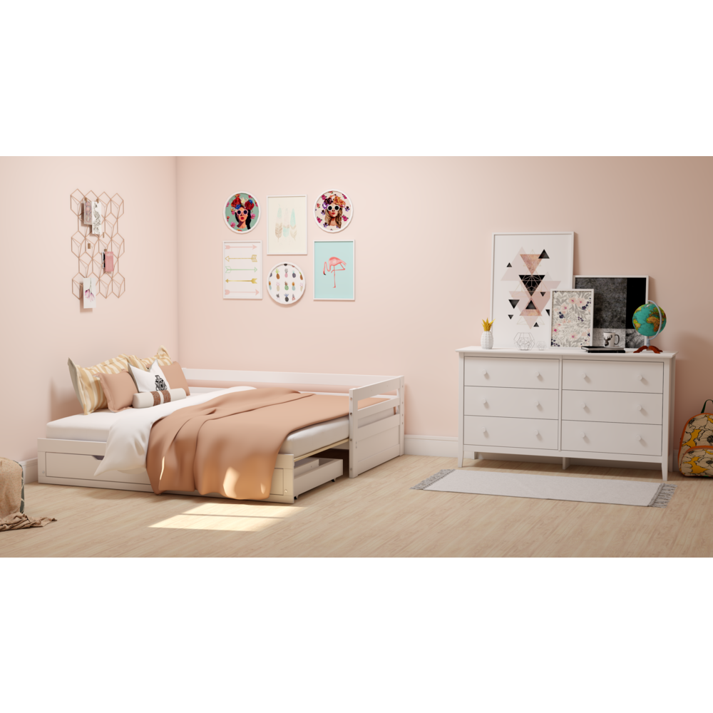 Jasper Twin to King Extending Day Bed with Storage Drawers, White. Picture 19