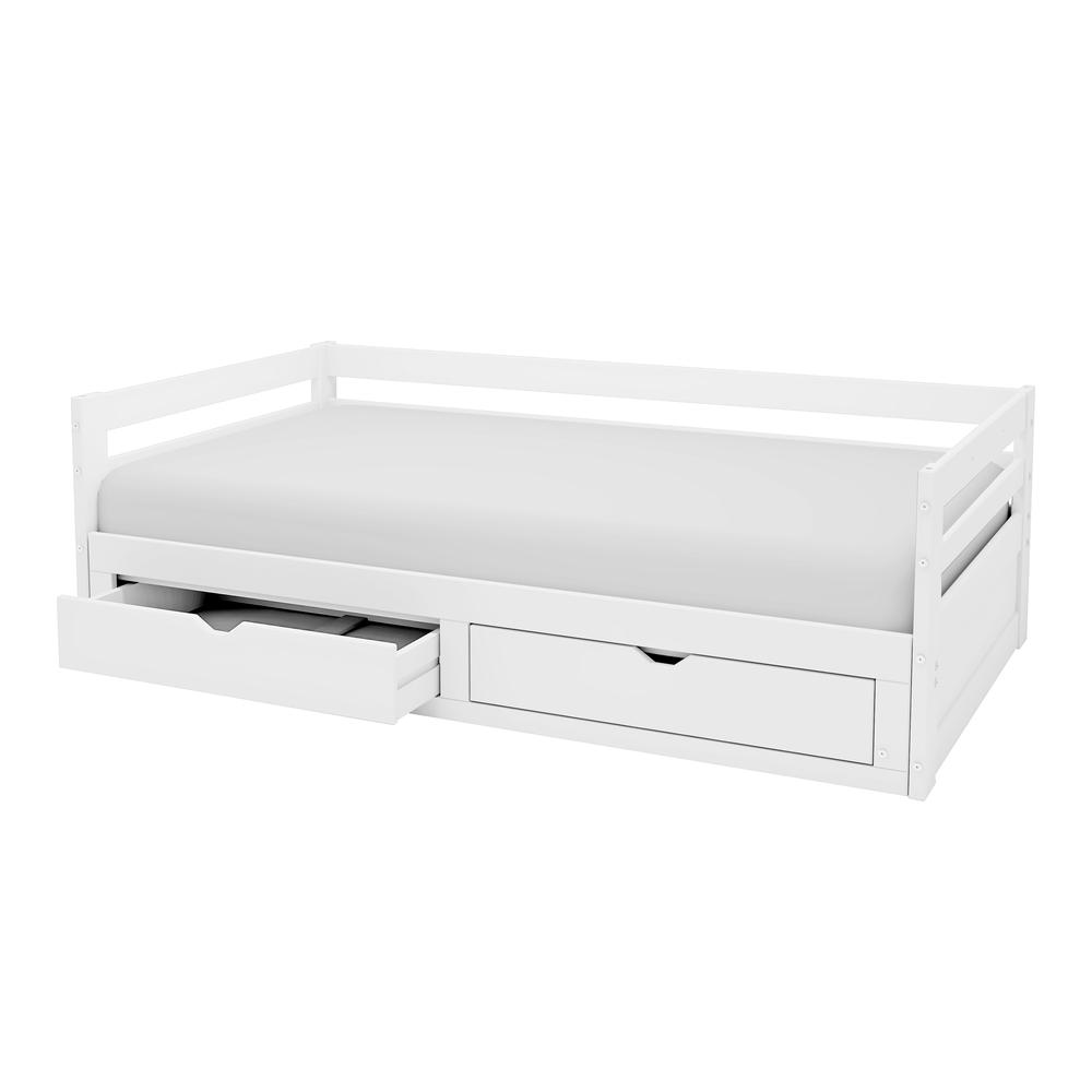 Jasper Twin to King Extending Day Bed with Storage Drawers, White. Picture 3