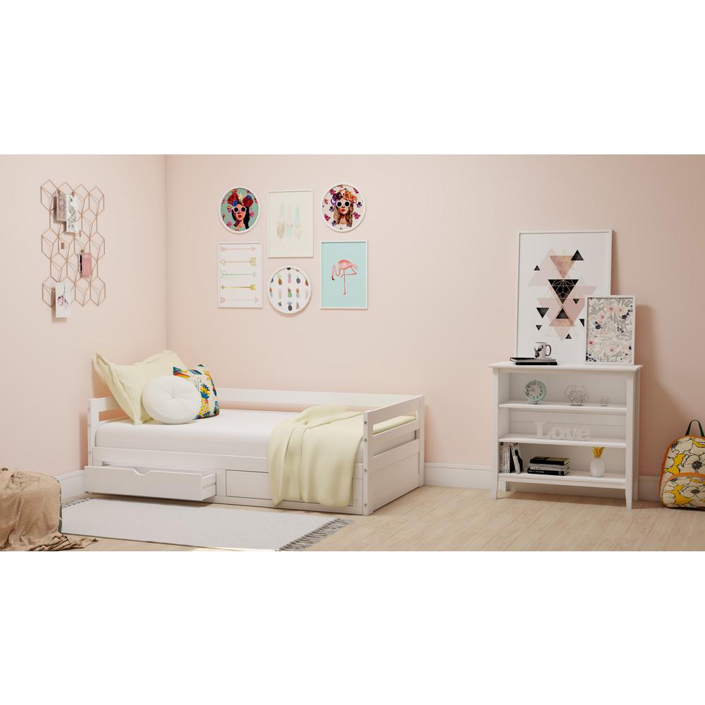 Jasper Twin to King Extending Day Bed with Storage Drawers, White. Picture 7