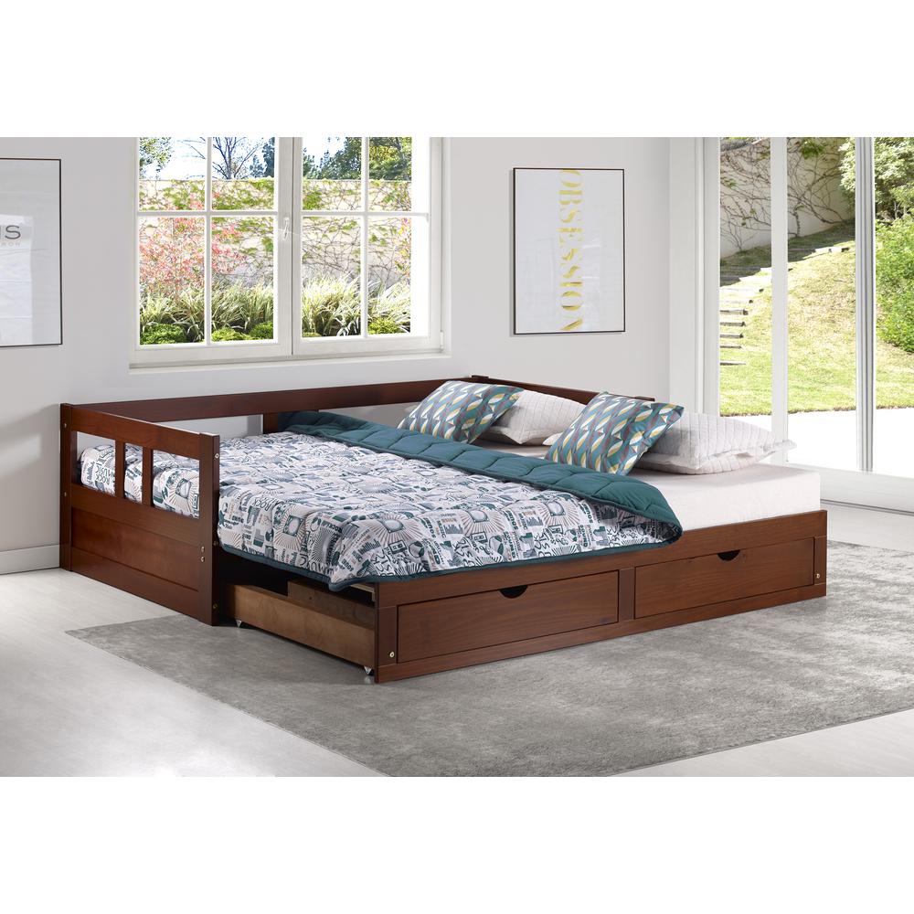 Melody Twin to King Extendable Day Bed with Storage, Chestnut. Picture 1