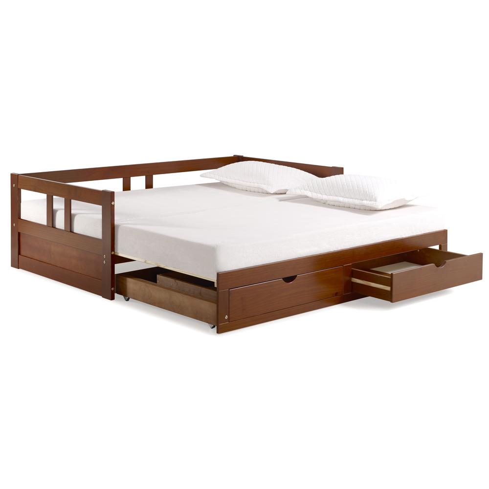 Melody Twin to King Extendable Day Bed with Storage, Chestnut. Picture 4