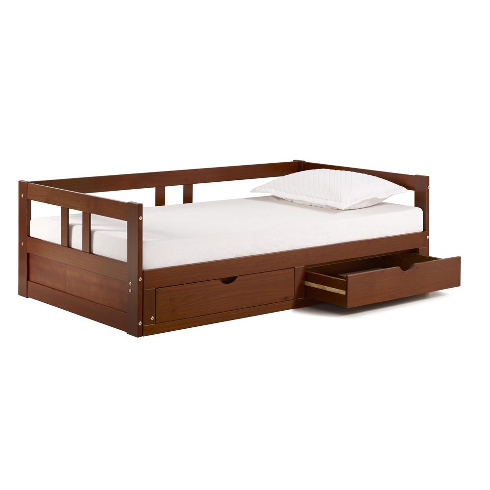 Melody Twin to King Extendable Day Bed with Storage, Chestnut. Picture 5