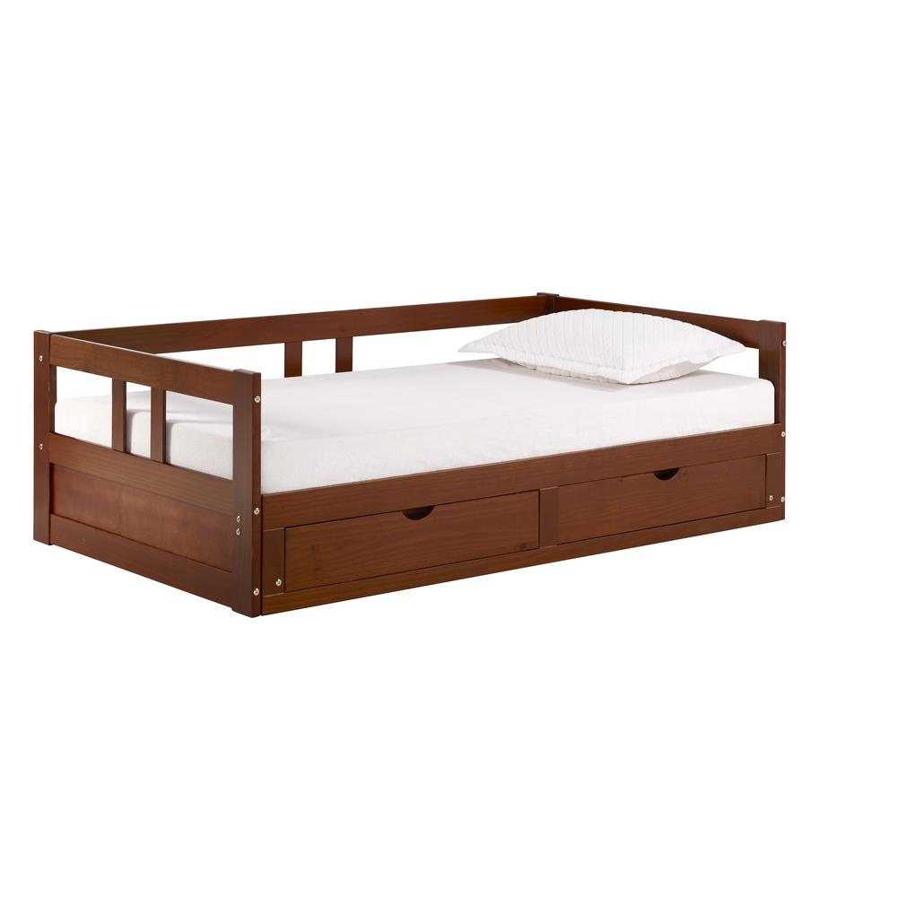 Melody Twin to King Extendable Day Bed with Storage, Chestnut. Picture 6