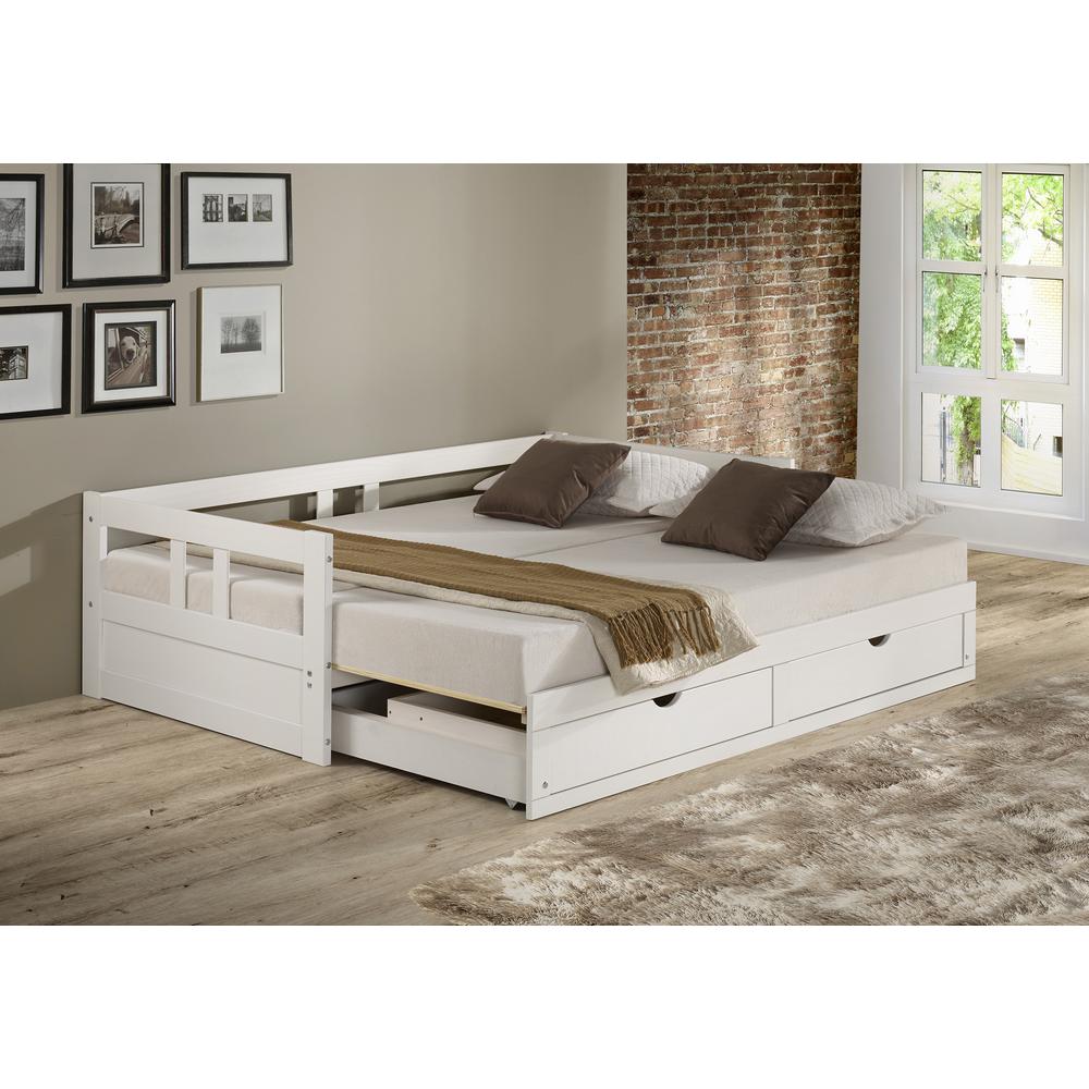Melody Twin to King Extendable Day Bed with Storage, White. Picture 1