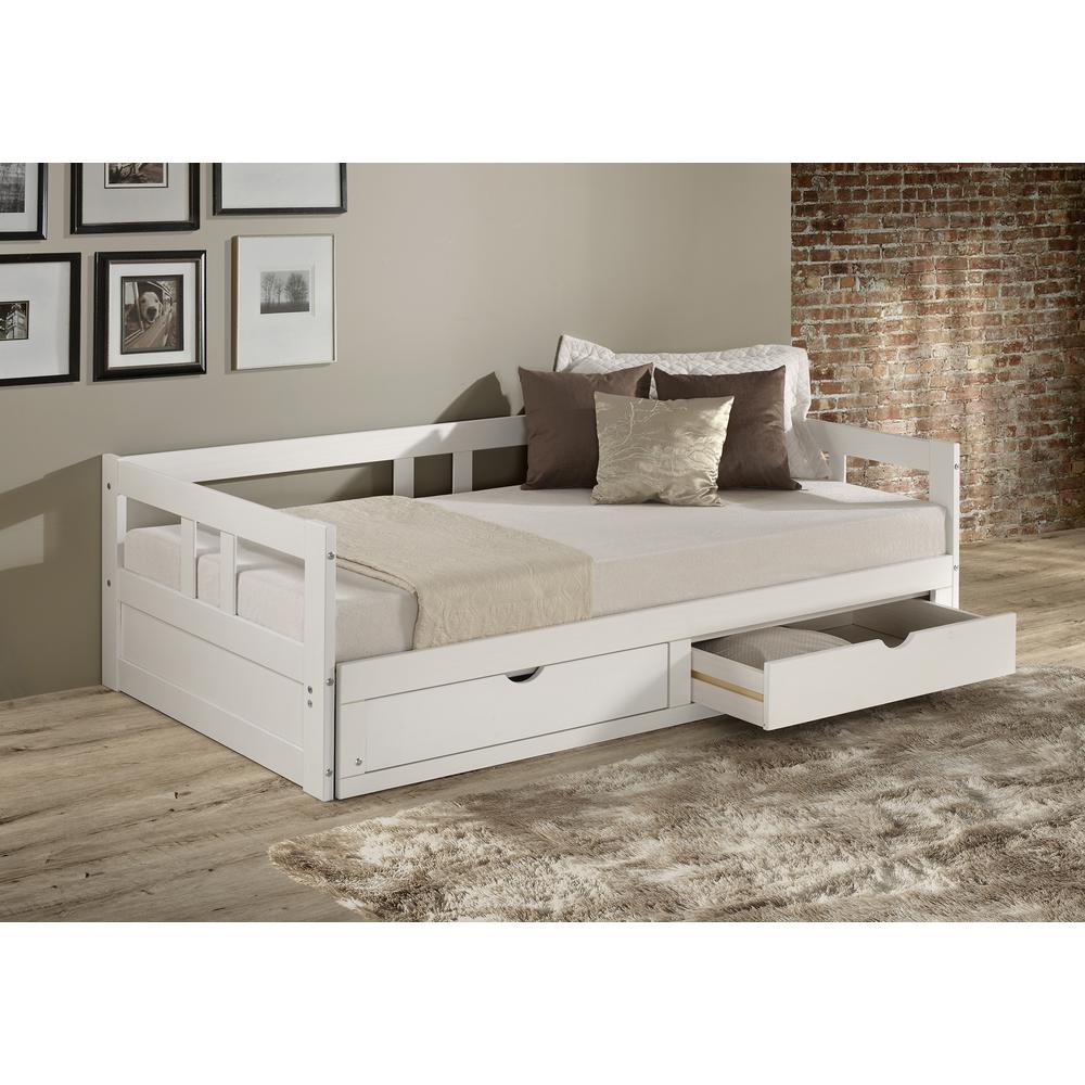 Melody Twin to King Extendable Day Bed with Storage, White. Picture 2