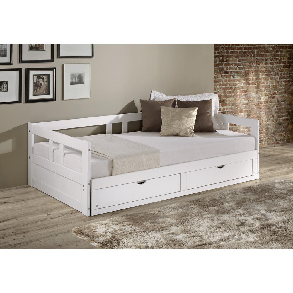 Melody Twin to King Extendable Day Bed with Storage, White. Picture 3
