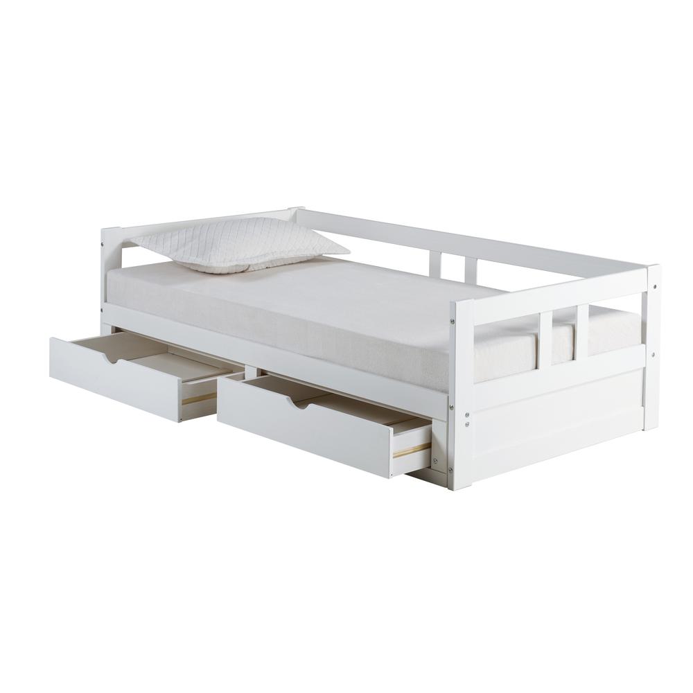 Melody Twin to King Extendable Day Bed with Storage, White. Picture 5
