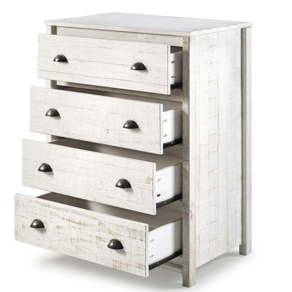 Rustic 4-Drawer Chest, Rustic White. Picture 3