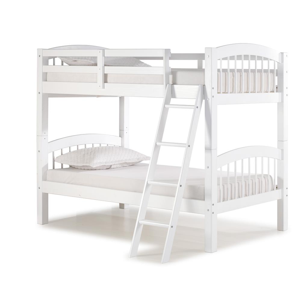 Spindle Twin Wood Over Twin Wood Bunk Bed, White. The main picture.