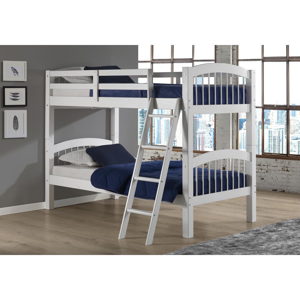 Spindle Twin Wood Over Twin Wood Bunk Bed, White. Picture 2