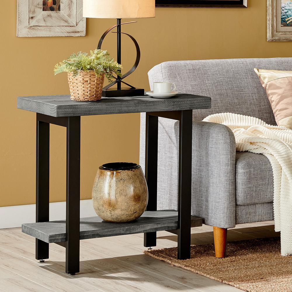 Pomona Metal and Reclaimed Wood End Table, Slate Gray. Picture 2