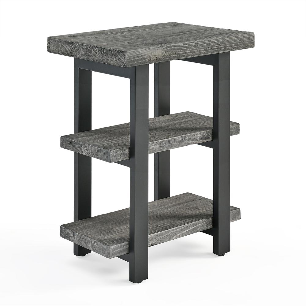 Pomona Metal and Reclaimed Wood 2-Shelf End Table, Slate Gray. Picture 1
