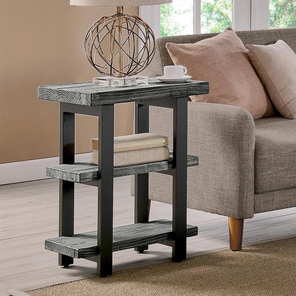 Pomona Metal and Reclaimed Wood 2-Shelf End Table, Slate Gray. Picture 2