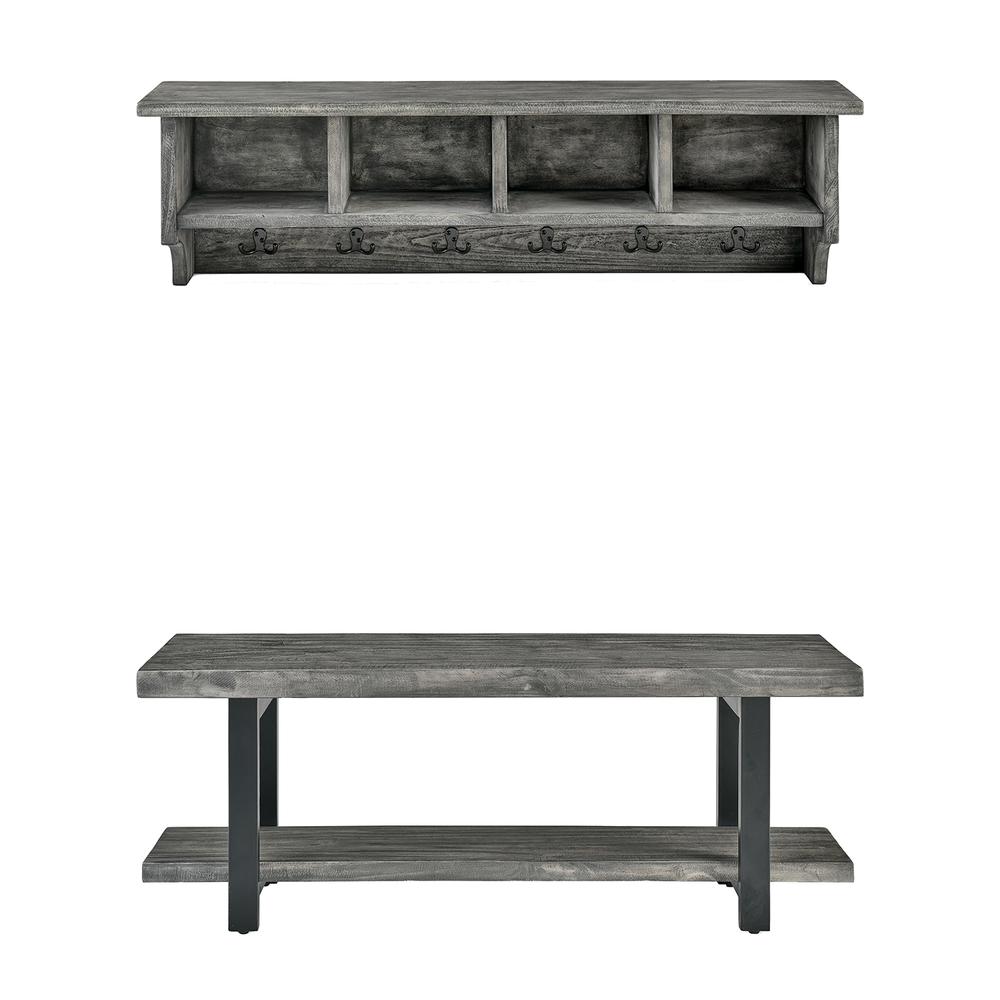 Pomona 48" Metal and Reclaimed Wood Wall Coat Hook with Bench, Slate Gray. Picture 1