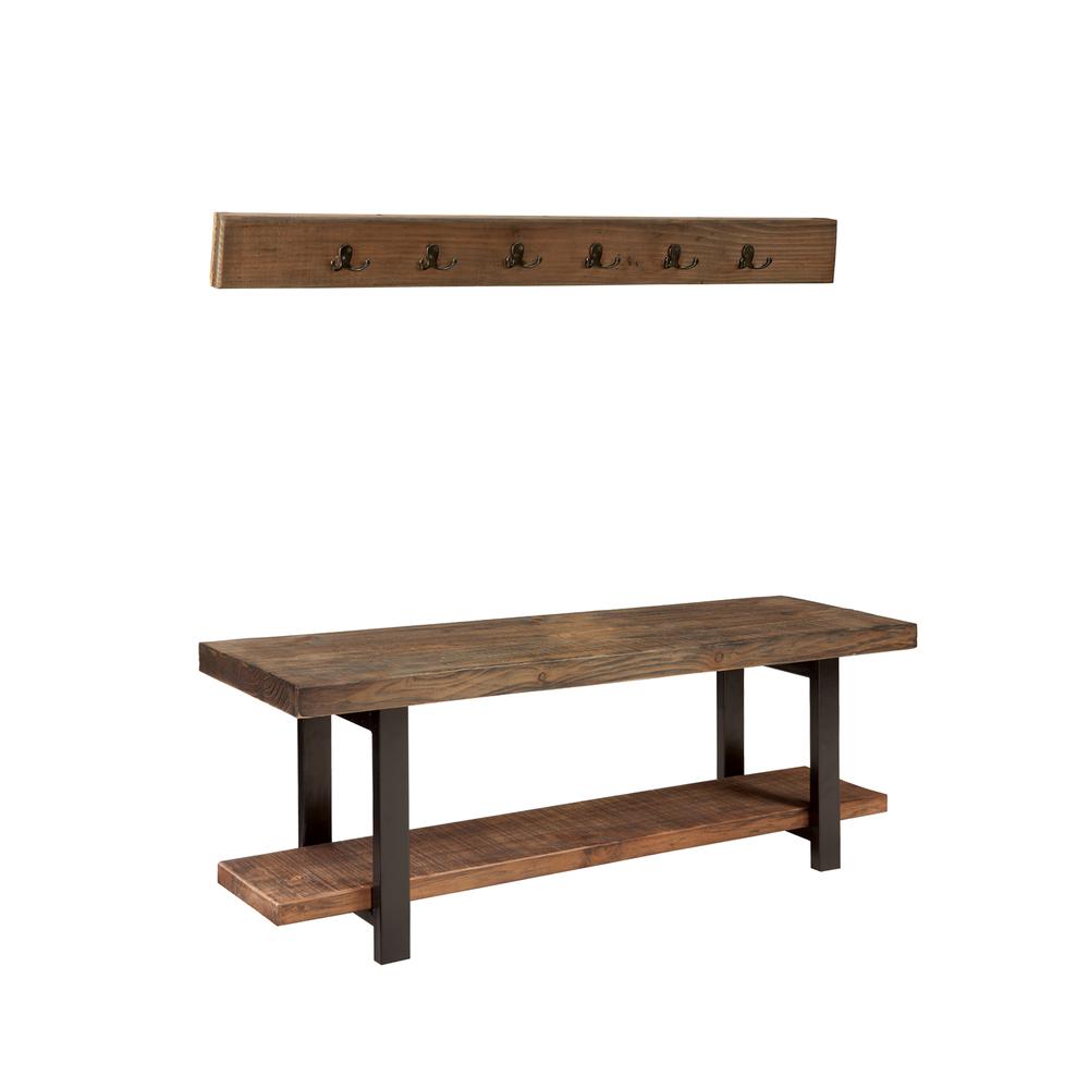 Pomona 48" Metal and Reclaimed Wood Storage Coat Hook with Bench. Picture 2