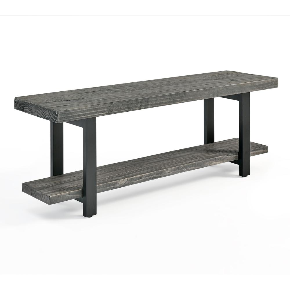 Pomona Metal and Reclaimed Wood Bench, Slate Gray. Picture 1