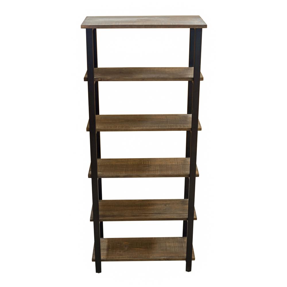 5 Shelf Metal And Solid Wood Bookcase, Tall Solid Wood Bookcase With Doors