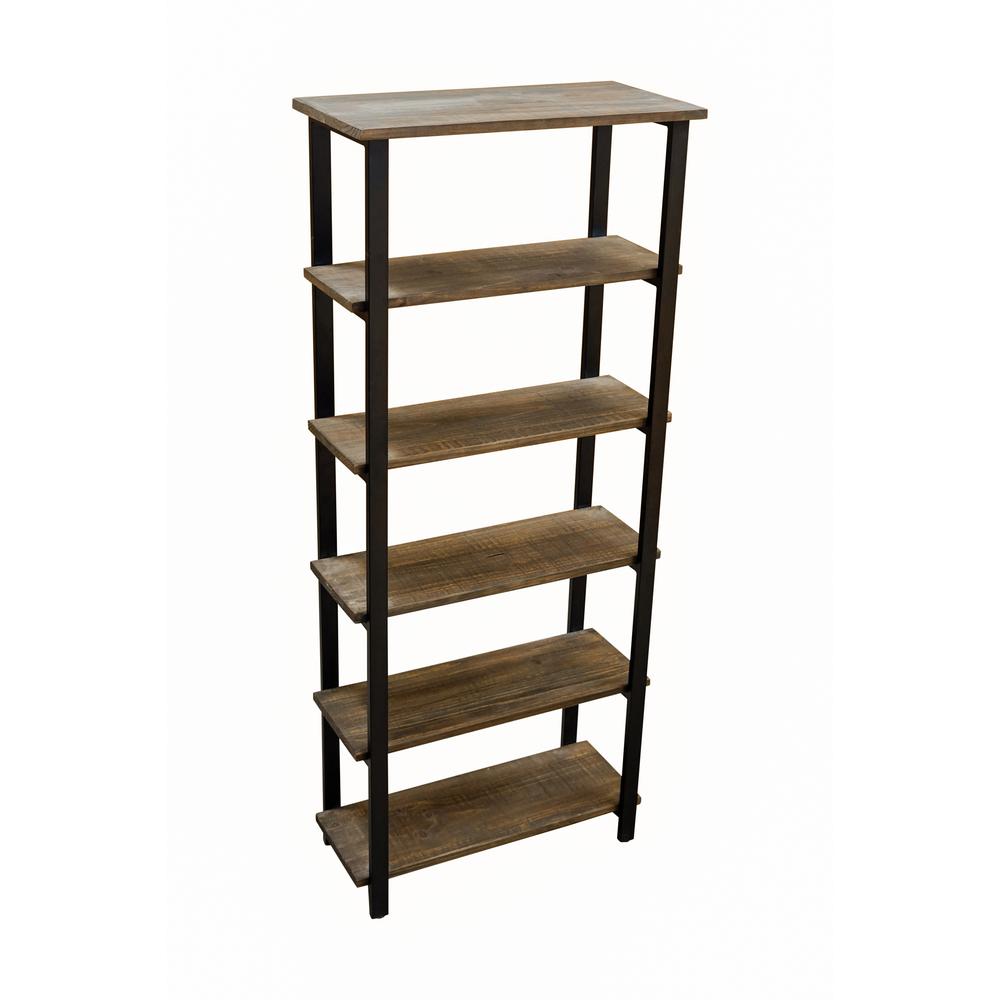Pomona 70"H 5-Shelf Metal and Solid Wood Bookcase. Picture 4